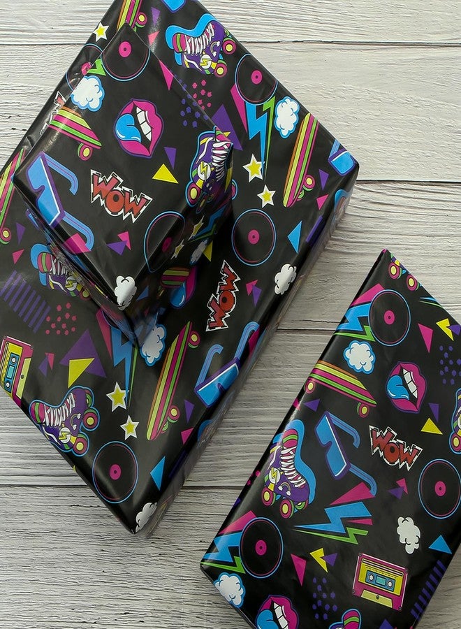 Geluode 80s 90s Wrapping Paper for Boy Girl Kids, Hip-Hop Graffiti Electronic Music Birthday Wrapping Paper, 4 Sheets Folded Flat 28x20 inch Gift Paper for 90s 80s Neon Retro Birthday Party Black Light Party - Image 5